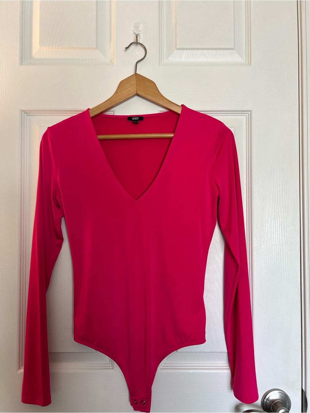 Express Hot Pink V-Neck Long Sleeve Bodysuit